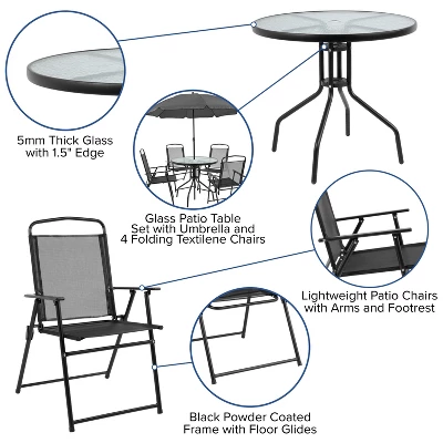 Emma And Oliver 6 Piece Patio Garden Set With Table, Umbrella And 4 Folding Chairs - Image 8