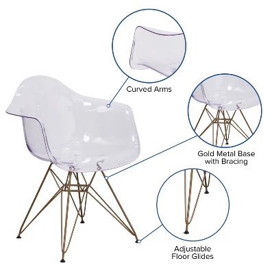 Emma And Oliver Transparent Side Chair With Arms And Gold Base - Image 2