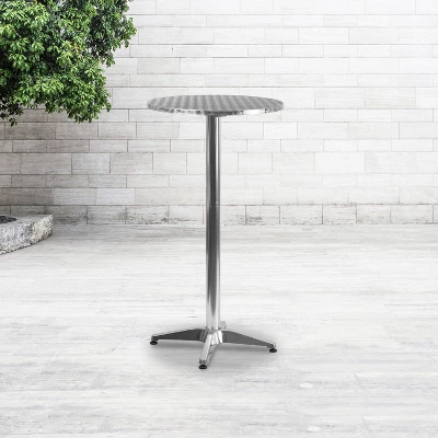 Emma And Oliver 23.25" Round Aluminum Indoor-Outdoor Bar Height Table With Flip-Up Table