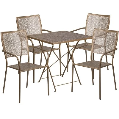 Emma And Oliver Commercial 28" Square Metal Folding Patio Table Set W/ 4 Square Back Chairs - Image 4