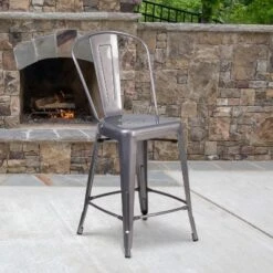 Emma And Oliver 24"H Clear Coated Indoor Counter Height Stool With Back