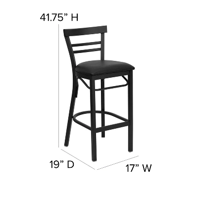Emma And Oliver Two-Slat Ladder Back Black Metal Restaurant Dining Barstool - Image 3