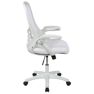 Emma And Oliver High Back White Mesh Ergonomic Office Chair With White Frame And Flip-up Arms - Image 11