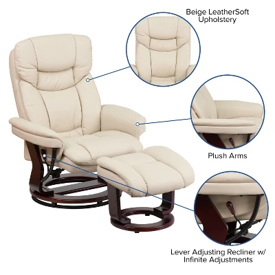 Emma And Oliver Multi-Position Recliner & Curved Ottoman With Swivel Wood Base - Image 3