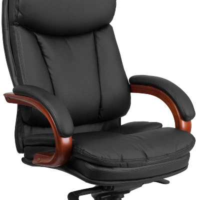 Emma And Oliver High Back Black LeatherSoft Synchro-Tilt Ergonomic Office Chair With Wood Base - Image 4