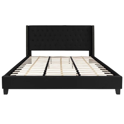 Emma And Oliver King Accent Extended Panel Platform Bed In Black Fabric - Image 3