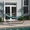 Emma And Oliver Cotton Two Person Hammock With Space Saving Steel Stand, Premium Carry Bag And Hanging Hardware