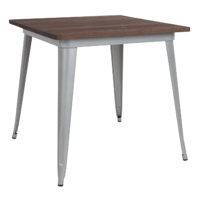 Emma And Oliver 31.5" Square Metal Indoor Table With Rustic Wood Top - Image 5