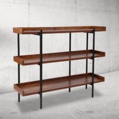 Emma And Oliver 3 Shelf 35"H Storage Display Unit Bookcase In Rustic Wood Grain Finish