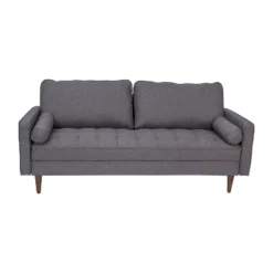 Emma And Oliver Upholstered Mid-Century Modern Pocket Spring Sofa With Wooden Legs And Removable Back Cushions