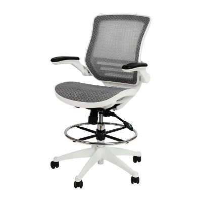 Emma And Oliver Mid-Back Transparent Mesh Drafting Chair With Flip-Up Arms - Image 13