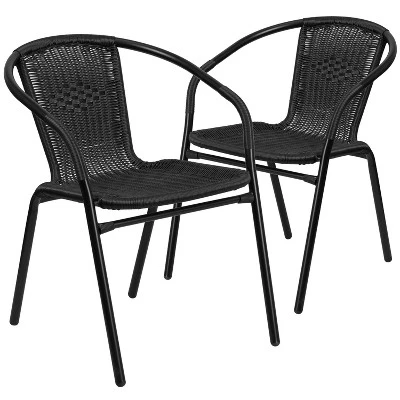 Emma And Oliver 2 Pack Rattan Indoor-Outdoor Restaurant Stack Chair With Curved Back - Image 15
