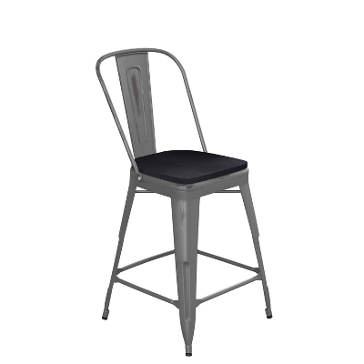 Emma And Oliver Clear Coated Metal Stool With Backrest And Polyresin Seat For Indoor Use Only - Image 13