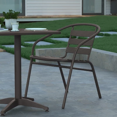 Emma And Oliver 23.5'' Square Aluminum Indoor-Outdoor Table Set With 2 Slat Back Chairs - Image 5