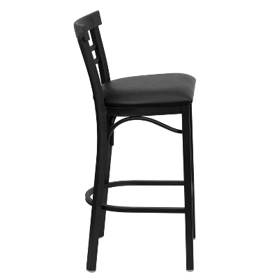 Emma And Oliver Two-Slat Ladder Back Black Metal Restaurant Dining Barstool - Image 7