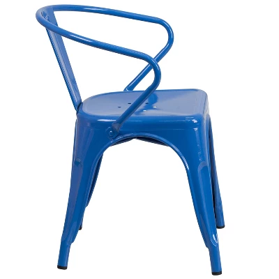 Emma And Oliver Commercial Grade 4 Pack Metal Indoor-Outdoor Chair With Arms - Image 8