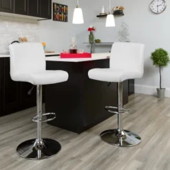 Emma And Oliver Swivel Rolled Seat Adjustable Height Barstool With Chrome Base