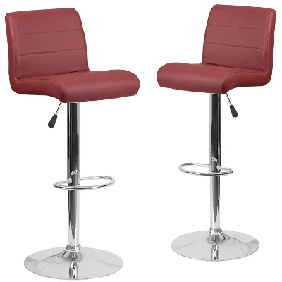 Emma And Oliver 2 Pack Contemporary Vinyl Adjustable Height Barstool With Rolled Seat And Chrome Base - Image 6
