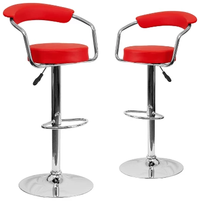 Emma And Oliver 2 Pack Contemporary Vinyl Adjustable Height Barstool With Arms And Chrome Base - Image 6