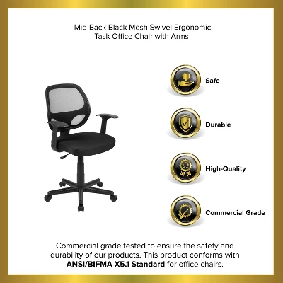 Emma And Oliver Mid-Back Mesh Swivel Ergonomic Task Office Chair - Arms - Image 12