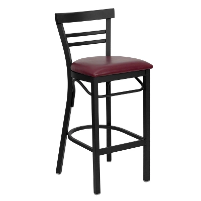 Emma And Oliver Two-Slat Ladder Back Black Metal Restaurant Dining Barstool - Image 11