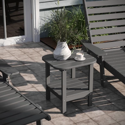 Emma And Oliver Two Tier Polyresin Adirondack Side Table - All-Weather For Indoor/Outdoor Use - Image 2