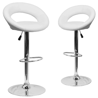 Emma And Oliver 2 Pack Contemporary Vinyl Rounded Orbit-Style Back Adjustable Height Barstool With Chrome Base - Image 9