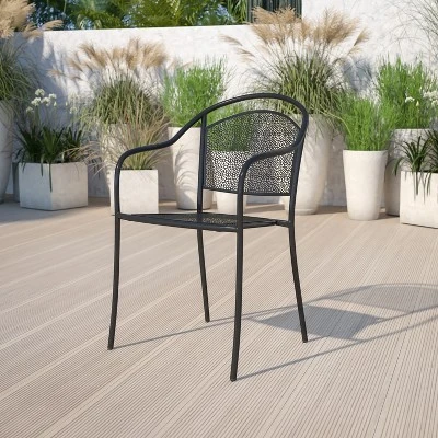 Emma And Oliver Commercial Grade 5 Pack Indoor-Outdoor Steel Patio Arm Chair With Round Back