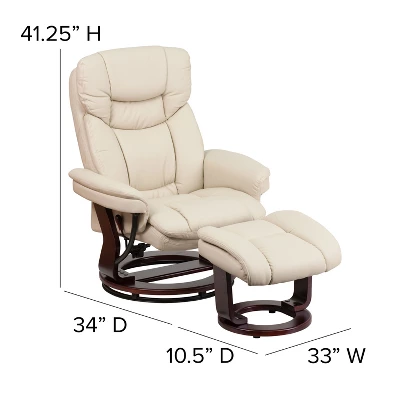 Emma And Oliver Multi-Position Recliner & Curved Ottoman With Swivel Wood Base - Image 2