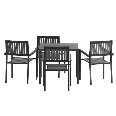 Emma And Oliver 5 Piece Modern Weather And Rust Resistant Black Steel And Polyresin Patio Set With Table And 4 Chairs For Indoor/Outdoor Use - Image 8