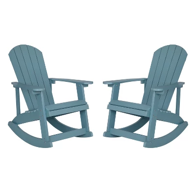 Emma And Oliver Set Of 2 Marcy Classic All-Weather Poly Resin Rocking Adirondack Chairs With Stainless Steel Hardware For Year Round Use - Image 10