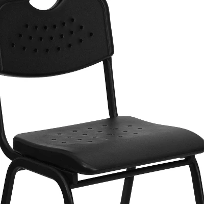 Emma And Oliver Black Plastic Student Classroom Stack Chair With Open Back - Image 4