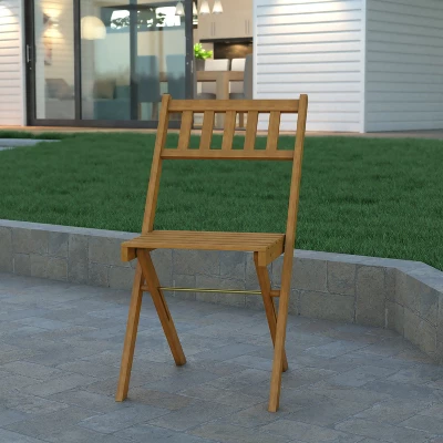 Emma And Oliver Set Of 2 All Natural Weather Resistant Acacia Wood Folding Patio Bistro Chairs In A Natural Finish With Protective Teak Oil Layer - Image 4