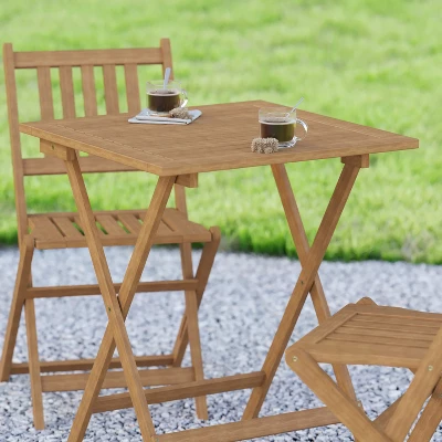 Emma And Oliver Portable Natural Solid Acacia Wood Folding Patio Side Table For Indoor And Outdoor Use - Image 2