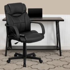 Emma And Oliver Mid-Back Ergonomic Massaging Black LeatherSoft Executive Swivel Office Arm Chair