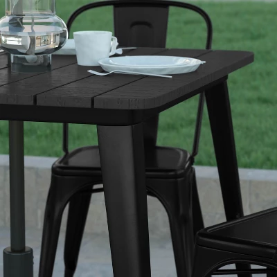 Emma And Oliver Indoor/Outdoor Dining Table With Umbrella Hole, 36" Square All Weather Poly Resin Top And Steel Base - Image 3