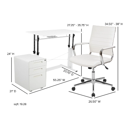 Emma And Oliver Work From Home Kit-Adjustable Desk, LeatherSoft Office Chair, Filing Cabinet - Image 5