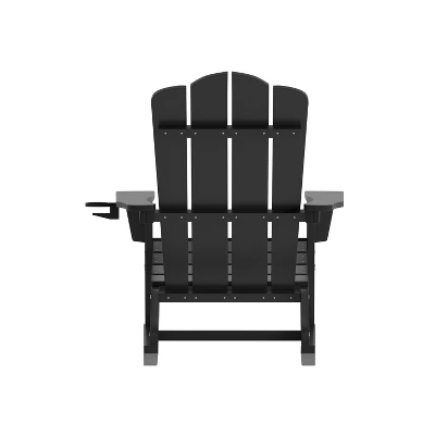 Emma And Oliver Adirondack Rocking Chair With Cup Holder, Weather Resistant HDPE Adirondack Rocking Chair - Image 8