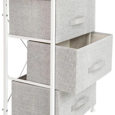 Emma And Oliver 3 Drawer Vertical Storage Dresser With Wood Top & Fabric Pull Drawers - Image 4