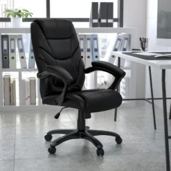Emma And Oliver High Back LeatherSoft Executive Ergonomic Office Chair-Arms