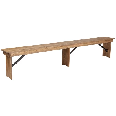 Emma And Oliver 8' X 12" Antique Rustic Solid Pine Folding Farm Bench - Portable Bench - Image 12