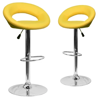 Emma And Oliver 2 Pack Contemporary Vinyl Rounded Orbit-Style Back Adjustable Height Barstool With Chrome Base - Image 12