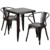 Emma And Oliver Commercial Grade 23.75" Square Metal Indoor-Outdoor Table Set With 2 Arm Chairs