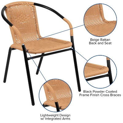 Emma And Oliver 2 Pack Rattan Indoor-Outdoor Restaurant Stack Chair With Curved Back - Image 12