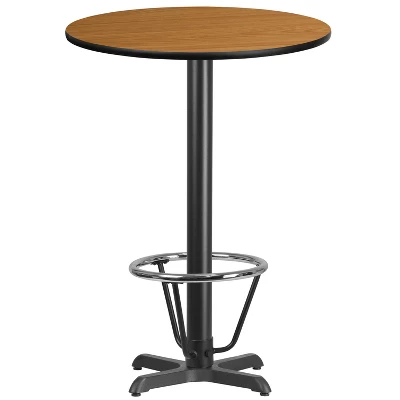 Emma And Oliver 30" Round Laminate Bar Table With 22"x22" Foot Ring Base