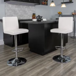 Emma And Oliver Panel Back Adjustable Height Barstool With Chrome Base