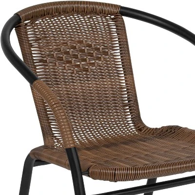 Emma And Oliver 2 Pack Rattan Indoor-Outdoor Restaurant Stack Chair With Curved Back - Image 5