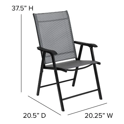 Emma And Oliver Black Outdoor Folding Patio Sling Chair / Portable Chair (2 Pack) - Image 5