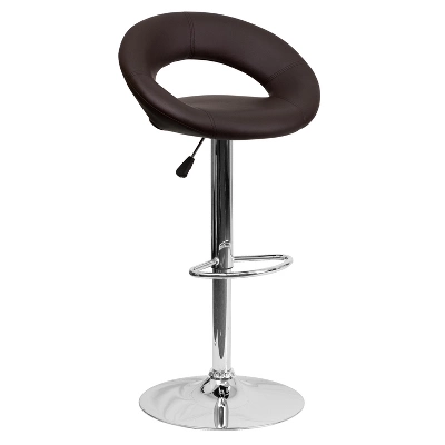 Emma And Oliver 2 Pack Contemporary Vinyl Rounded Orbit-Style Back Adjustable Height Barstool With Chrome Base - Image 5
