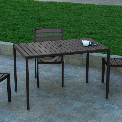 Emma And Oliver All-Weather Faux Teak Patio Dining Table With Steel Frame - Seats 4 - Image 2